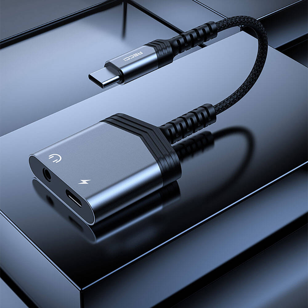 Recci RDS-A19 Type-C PD 2in1 Şarj ve Ses Adaptörü Gri