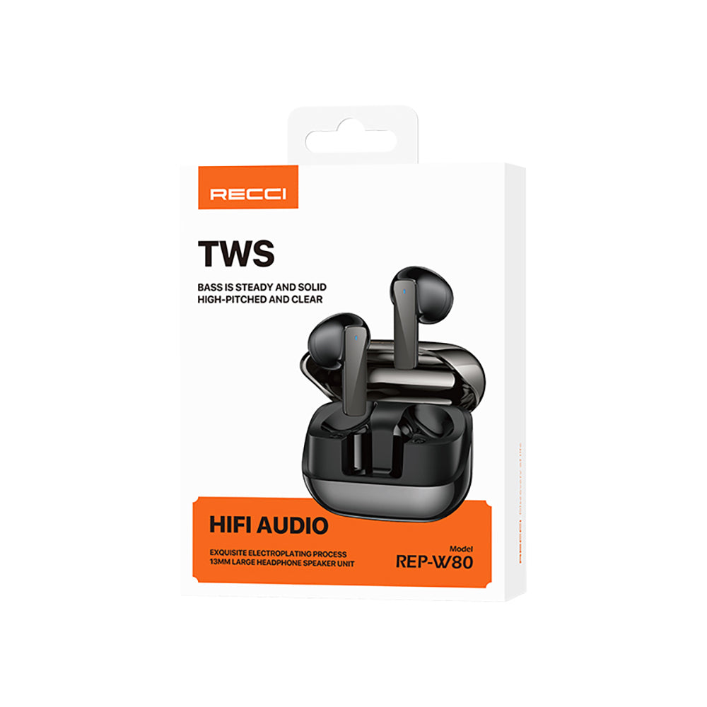 Recci REP-W80 Hi-Fi Ses Kaliteli TWS Kulak İçi Bluetooth v5.3 Kulaklık Siyah