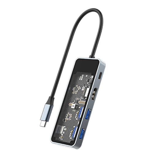 Recci RH16 Type-C to Type-C PD100W + USB3.0 + HDMI + Type-C Bağlantılı 5in1 Hub Gri