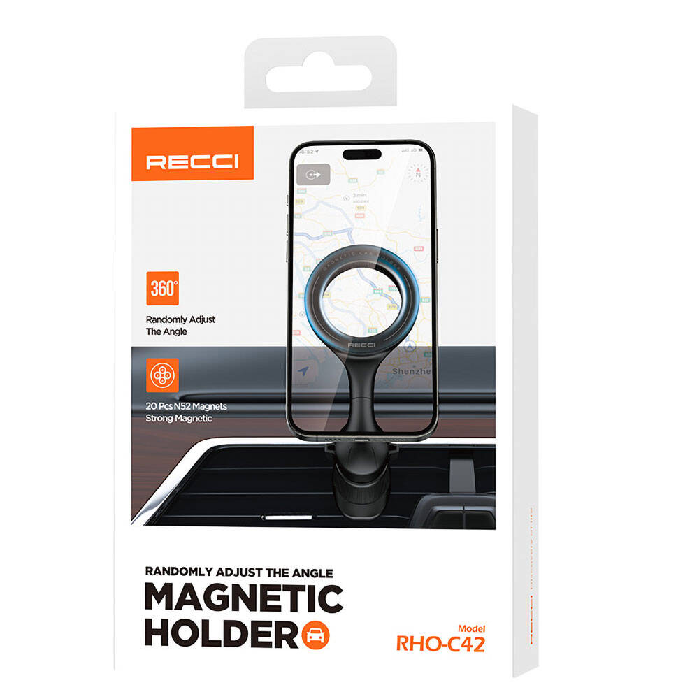 Recci RHO-C42 M-safe Magnetik 360° Dönebilen Havalandırma Tasarım Araç Telefon Tutucu Siyah