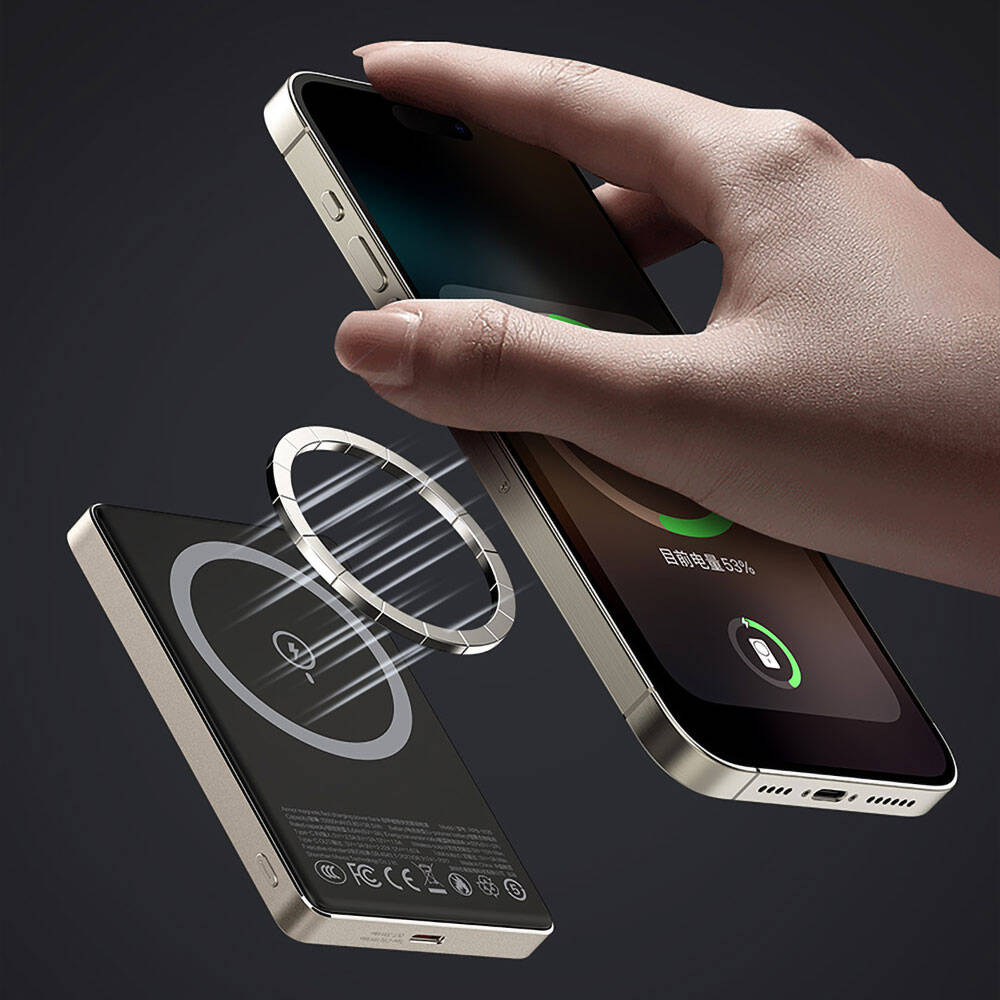 Recci RPB-W26 Armor Serisi Ultra İnce PD 20W Hızlı Şarj Özellikli Wireless Powerbank 15W 10000mAh Gold