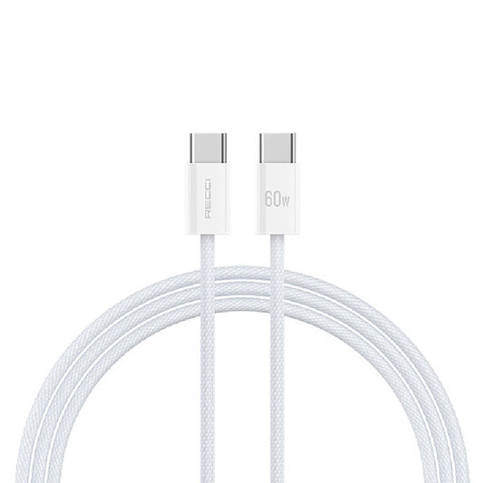 Recci RS13CC Nature Serisi 60W Hızlı Şarj Özellikli Type-C To Type-C PD Kablo 1.2M Beyaz