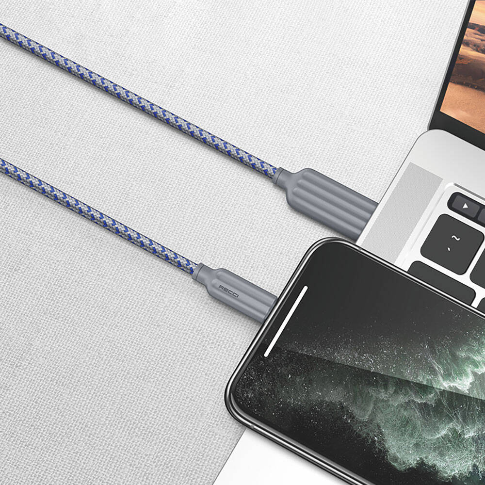 Recci RTC-N23C 3A Hızlı Şarj Özellikli Type-C to USB-A Kablo 1M Mavi