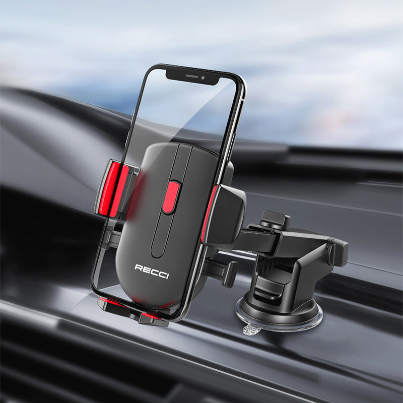 Recci RZ02 Otomatik Mekanizmalı Uzatılabilir Teleskopik Vantuzlu Tasarım Araç Telefon Tutucu Siyah