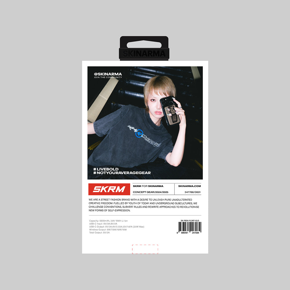 Skinarma Flint Kablosuz ve PD Hızlı Şarj Özellikli Grip Standlı Taşınabilir Powerbank 20W 5000mAh Gold