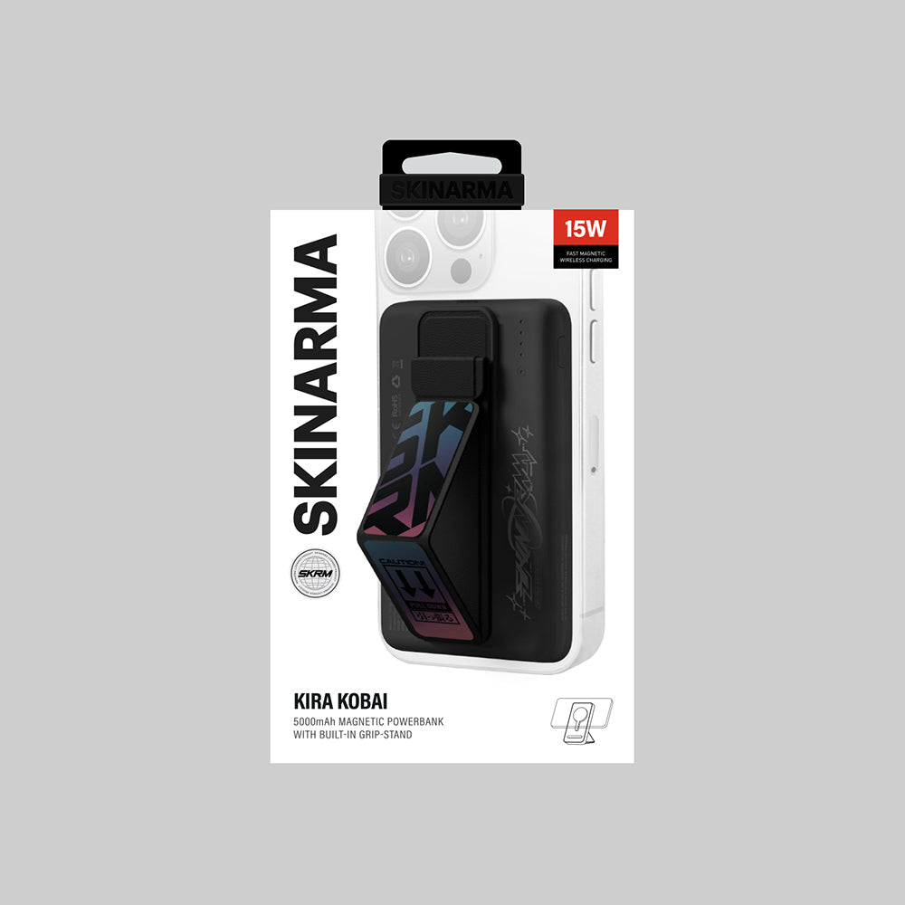 SkinArma Kira Kobai Holografik Tasarımlı Standlı Wireless ve PD Hızlı Şarj Özellikli Powerbank 15W 5000mAh Siyah