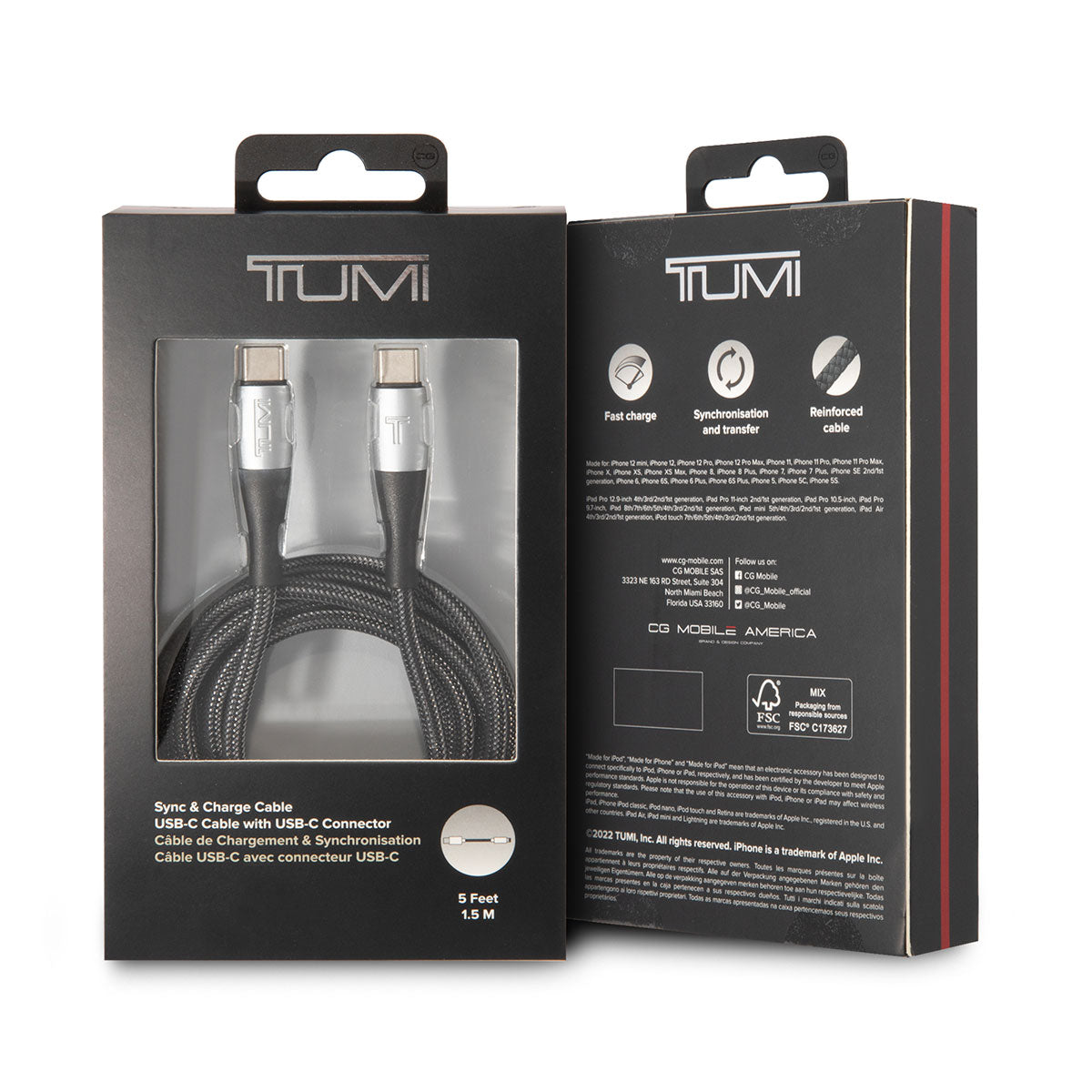TUMI Hızlı Şarj Özellikli Naylon Örgü Tasarım Type-C To Type-C PD Kablo 1.5M Siyah