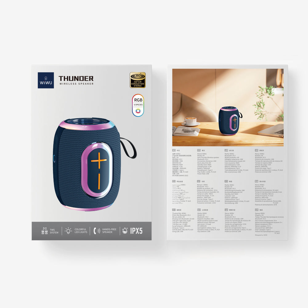 Wiwu H9 RGB Işıklı Askılı TWS Bluetooth Speaker Hoparlör v5.3 10W Mavi