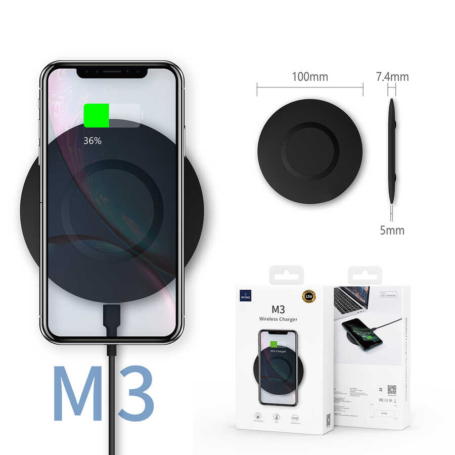 Wiwu M3 Wireless Magnetik Şarj 15W iOS Android Destekli Siyah