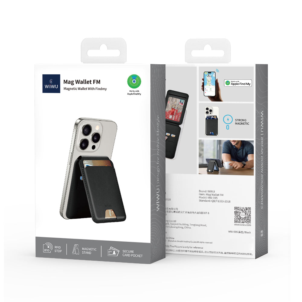 Wiwu MW-005 Magnetik Standlı Kartlık Qi Kablosuz Şarj Uyumlu FindMy Özellikli Mag Wallet Siyah