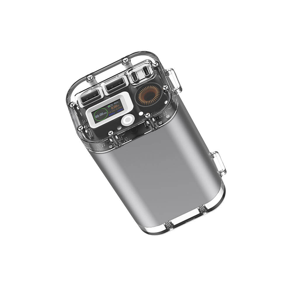 Wiwu P003 Dijital Ekranlı Fenerli SOS İşlevli Taşınabilir Powerbank 40000mAh 100W IP67 Gri