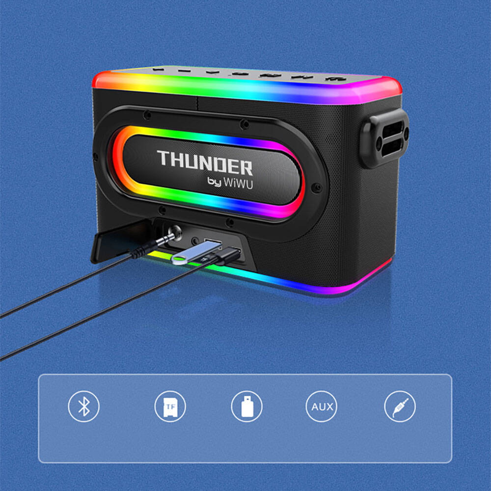 Wiwu P18 Thunder Bluetooth Speaker Hoparlör ve Karaoke Bluetooth Çift Mikrofon Siyah