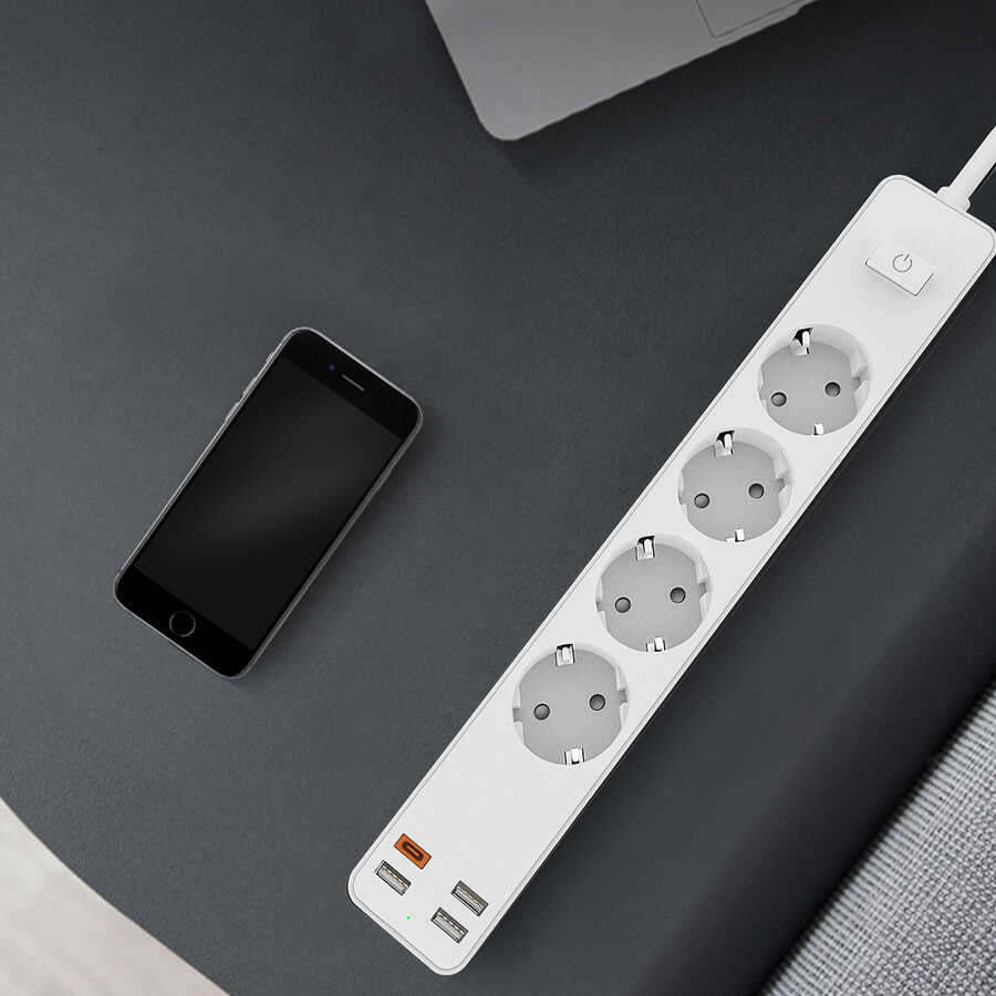 Wiwu PD20W U01EU Power Strip Çoklu Priz 160 cm Beyaz