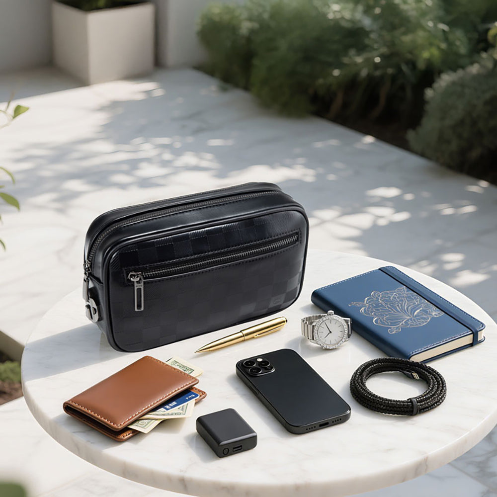 Wiwu Phantom Serisi Numerik Kilitli Yandan Fermuarlı Taşınabilir Mobil Aksesuar Çantası Siyah