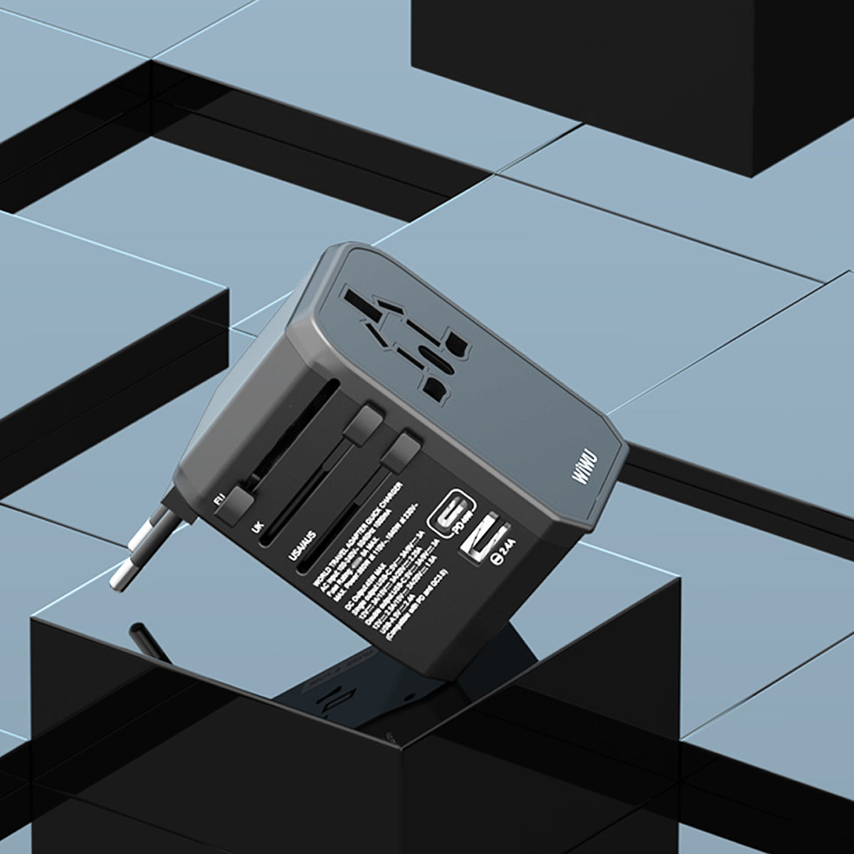 Wiwu UA-304 Çoklu Universal TR/US/UK/AUS/EU Uyumlu Şarj Adaptörü 45W Siyah