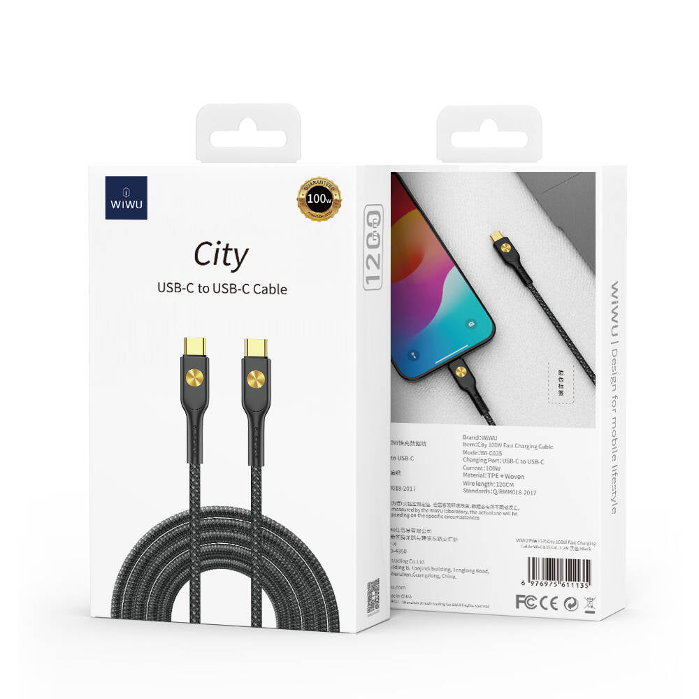 Wiwu Wi-C035 Type-C to Type-C PD Kablo 100W 120cm Siyah
