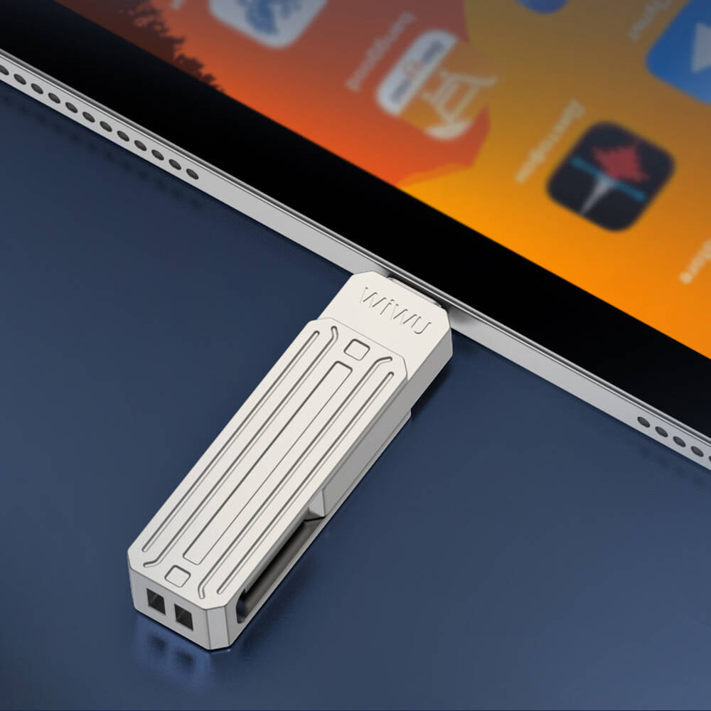 Wiwu Wi-FD001 3in1 USB3.2 Sürücü Disk USB-A + Lightning + Type-C OTG 128 GB Gümüş
