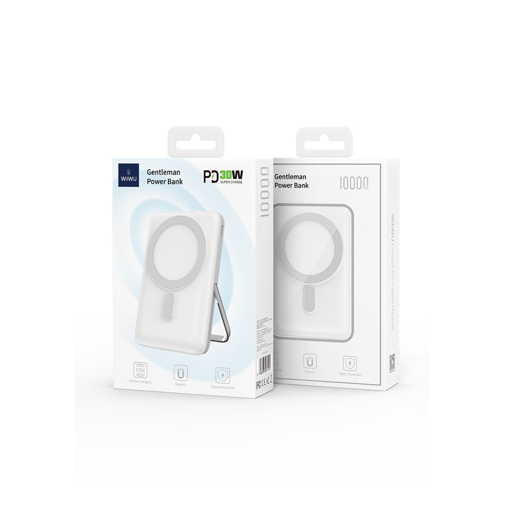 Wiwu Wi-P011 Gentleman Serisi LED Işık Göstergeli Standlı Kablosuz Powerbank 10.000mAh 15W Beyaz