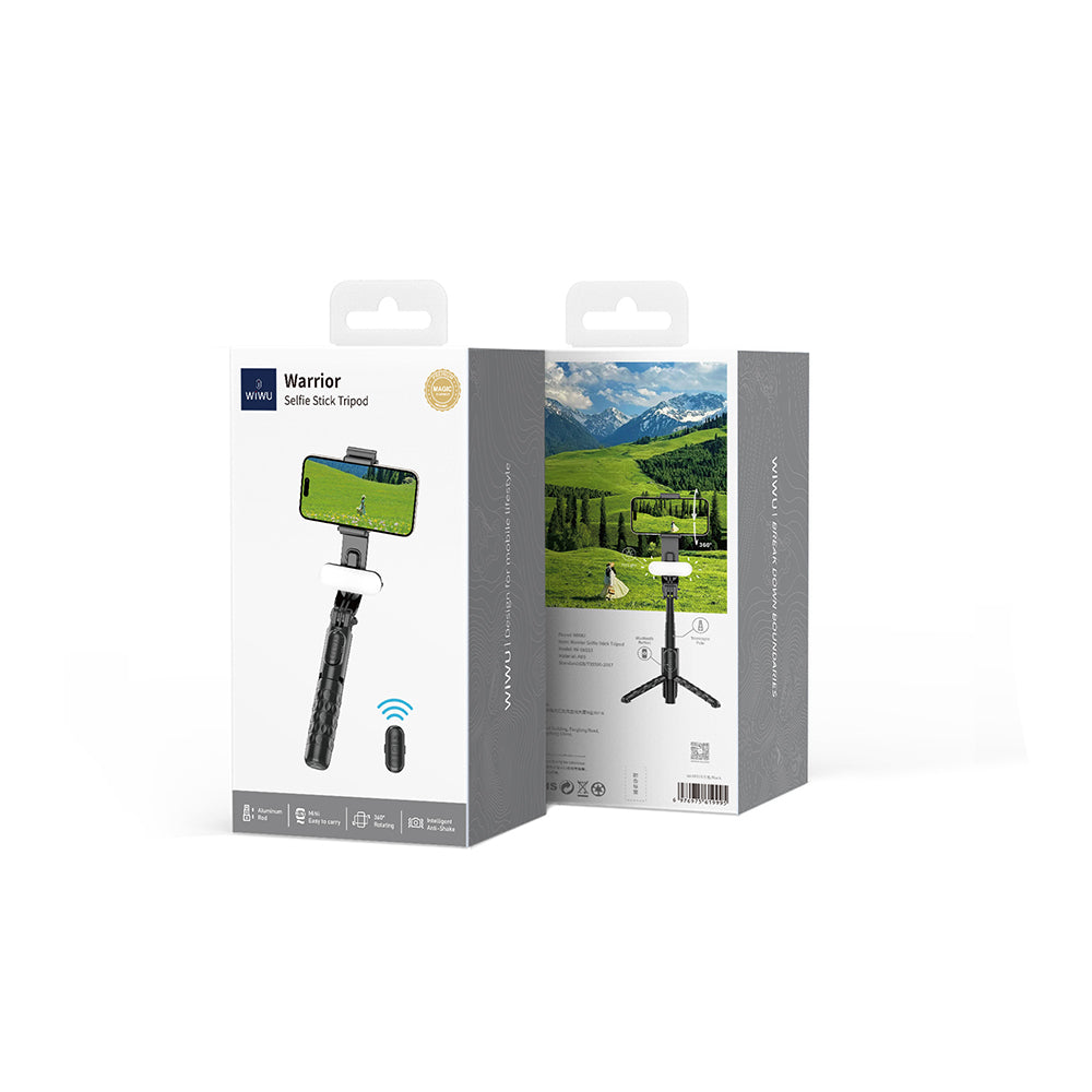 Wiwu Wi-SE013 Dolgu Işıklı Teleskopik Tripod ve Mini Selfie Çubuğu Siyah