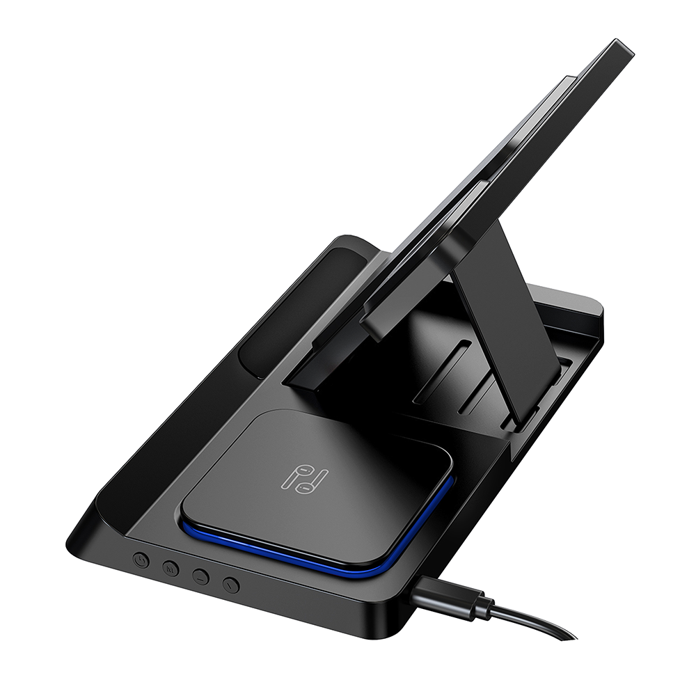 Wiwu Wi-W006 Power Air 5in1 Dijital Saatli Hızlı Şarj Özellikli Magnetik Kablosuz Şarj Standı Siyah