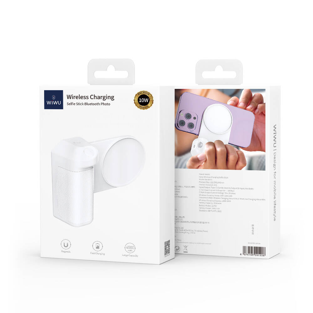 Wiwu Wi-W016 Wireless Şarj ve Bluetooth Selfie Özellikli Kamera Tutamaçlı Powerbank 10W 4500mAh Beyaz