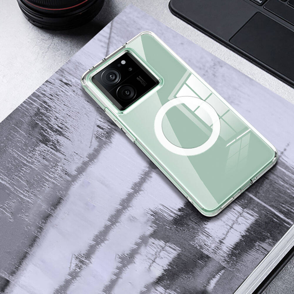 Xiaomi Mi 13T Pro Kılıf Sert PC Arka Yüzey Wireless Şarj Özellikli Zore Flet M-safe Kapak Renksiz