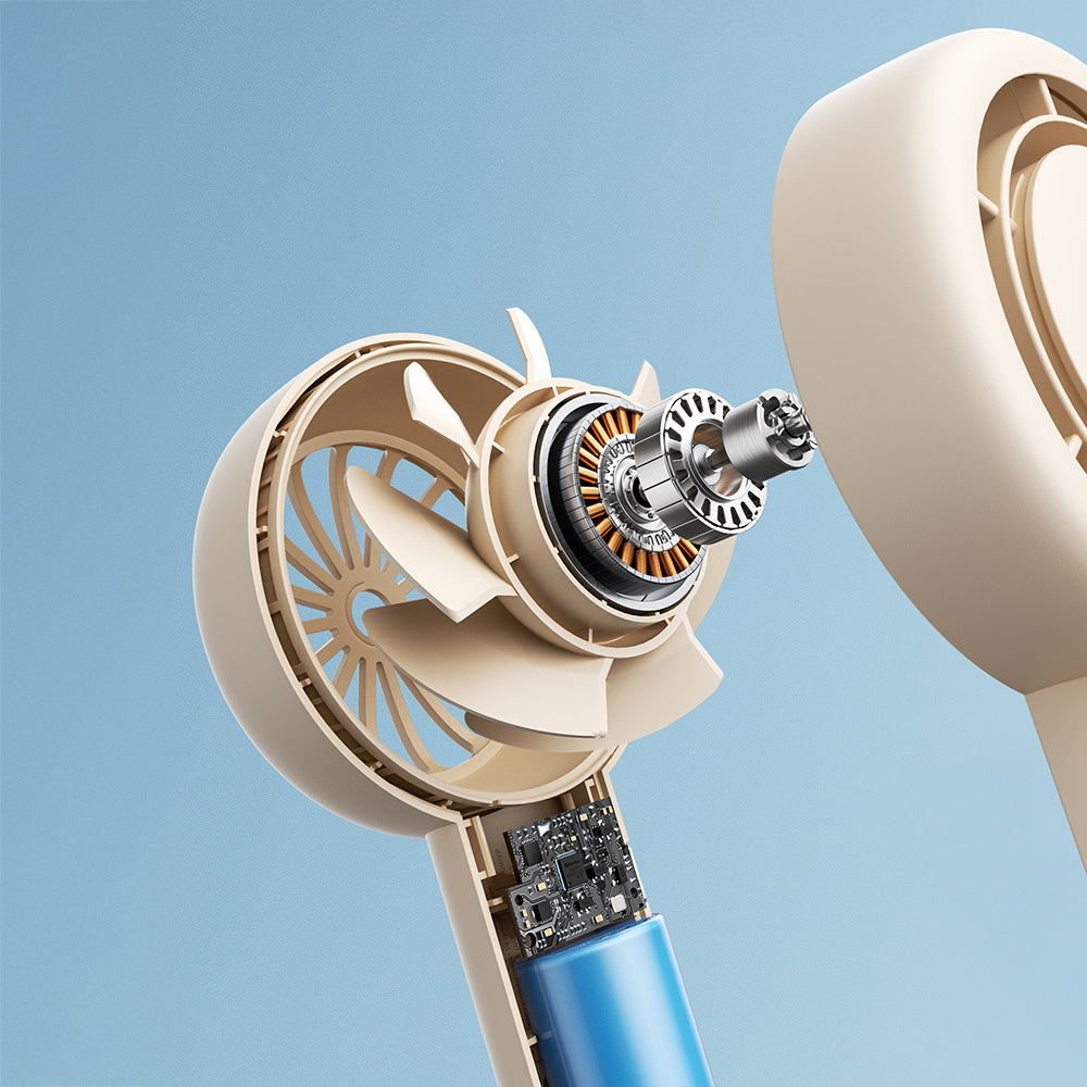 Aecooly PB01 İç Spiralli Çift Halka Hava Akışı Teknolojili 5 Kademeli Portatif Soğutucu El Fanı Bej