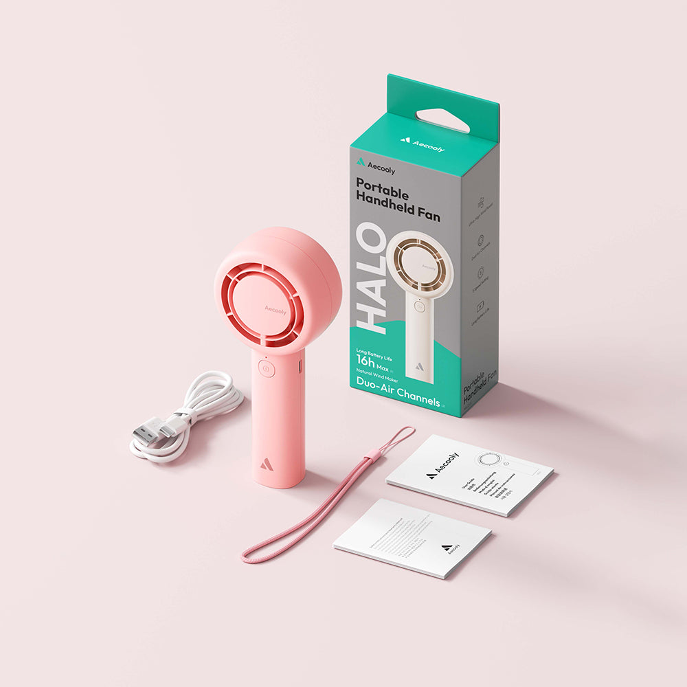 Aecooly PB01 İç Spiralli Çift Halka Hava Akışı Teknolojili 5 Kademeli Portatif Soğutucu El Fanı Pembe