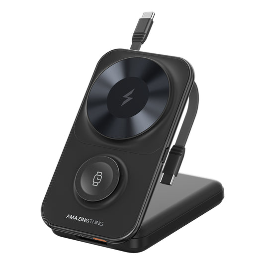 Amazingthing Thunder Pro Mag 6in1 PD22.5W Katlanabilir Standlı Kablosuz Powerbank 8000mAh Siyah