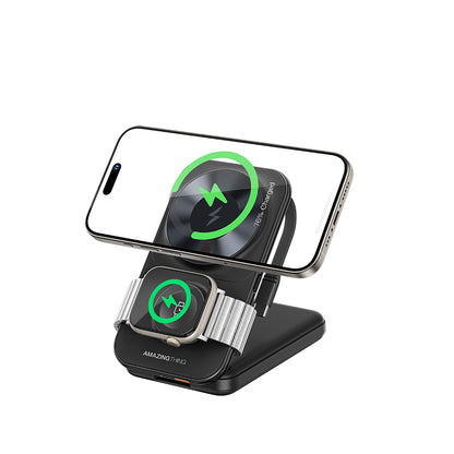 Amazingthing Thunder Pro Mag 6in1 PD22.5W Katlanabilir Standlı Kablosuz Powerbank 8000mAh Siyah