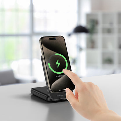 Amazingthing Thunder Pro Mag 6in1 PD22.5W Katlanabilir Standlı Kablosuz Powerbank 8000mAh Siyah