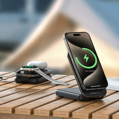 Amazingthing Thunder Pro Mag 6in1 PD22.5W Katlanabilir Standlı Kablosuz Powerbank 8000mAh Siyah