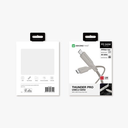 Amazingthing Thunder Pro USB3.2 Gen2 PD3.1 Port Korumalı Type-C to Type-C Kablo 120cm 240W 4K@60Hz Gri