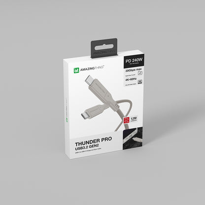 Amazingthing Thunder Pro USB3.2 Gen2 PD3.1 Port Korumalı Type-C to Type-C Kablo 120cm 240W 4K@60Hz Gri