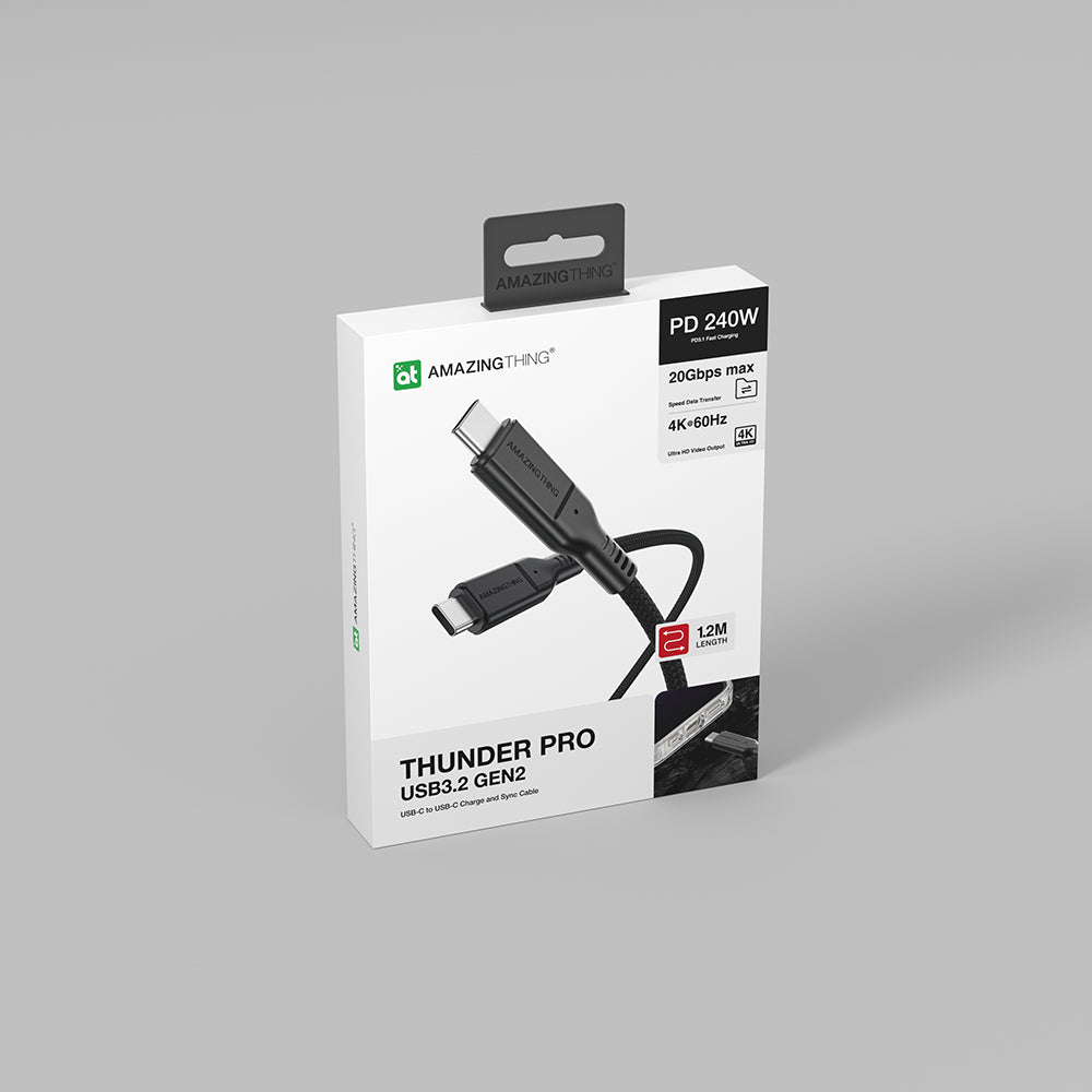Amazingthing Thunder Pro USB3.2 Gen2 PD3.1 Port Korumalı Type-C to Type-C Kablo 120cm 240W 4K@60Hz Siyah