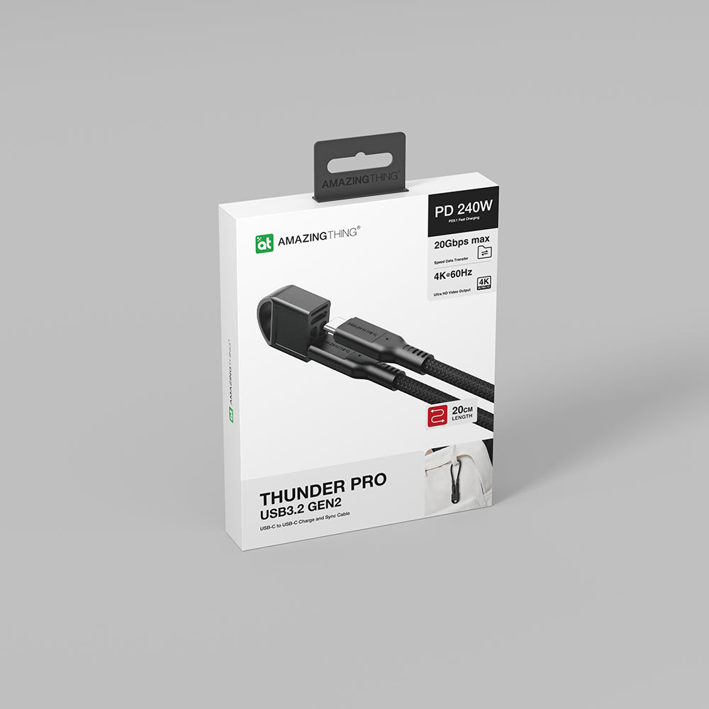 Amazingthing Thunder Pro USB3.2 Gen2 PD3.1 Port Korumalı Type-C to Type-C Kablo 20cm 240W 4K@60Hz Siyah