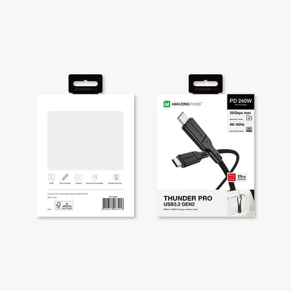 Amazingthing Thunder Pro USB3.2 Gen2 PD3.1 Port Korumalı Type-C to Type-C Kablo 20cm 240W 4K@60Hz Siyah