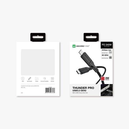 Amazingthing Thunder Pro USB3.2 Gen2 PD3.1 Port Korumalı Type-C to Type-C Kablo 2m 240W 4K@60Hz Siyah