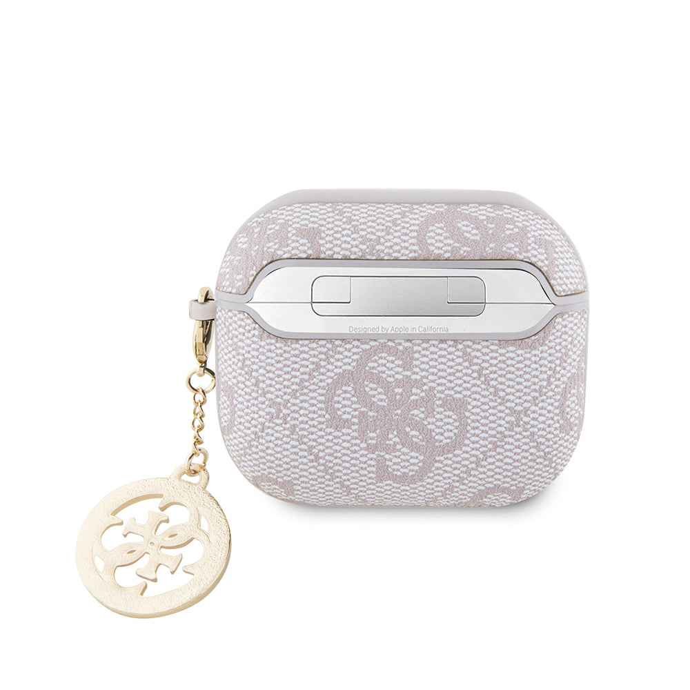 Apple Airpods 3. Nesil Kılıf Guess Orjinal Lisanslı 4G Desenli Taşlı 4G Süs Zincirli Kapak Pembe