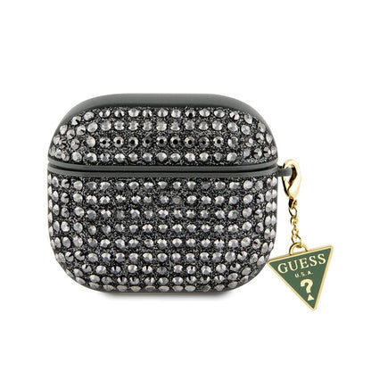 Apple Airpods 3. Nesil Kılıf Guess Orjinal Lisanslı Parıltılı Taş Kaplamalı Üçgen Logo Süs Zincirli Kapak Gümüş