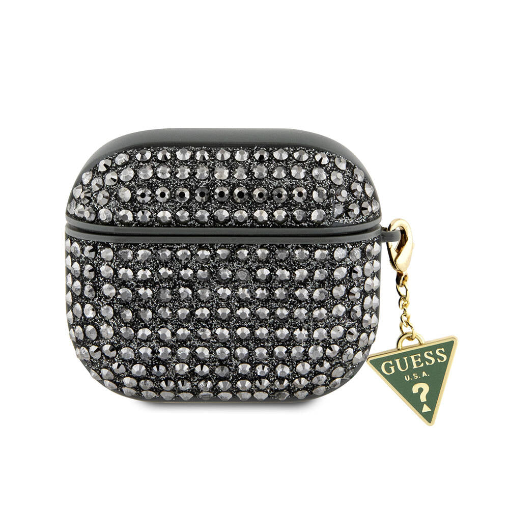 Apple Airpods 3. Nesil Kılıf Guess Orjinal Lisanslı Parıltılı Taş Kaplamalı Üçgen Logo Süs Zincirli Kapak Haki