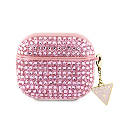 Apple Airpods 3. Nesil Kılıf Guess Orjinal Lisanslı Parıltılı Taş Kaplamalı Üçgen Logo Süs Zincirli Kapak Gümüş