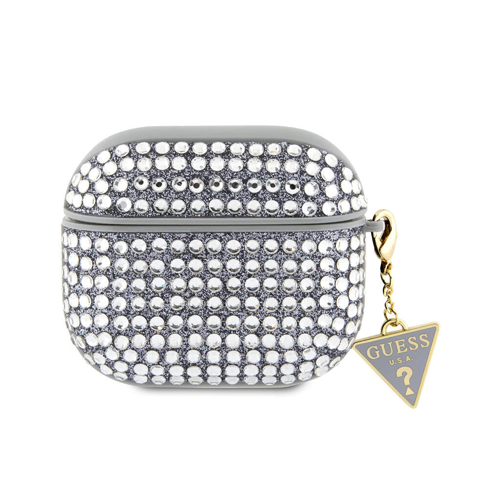 Apple Airpods 3. Nesil Kılıf Guess Orjinal Lisanslı Parıltılı Taş Kaplamalı Üçgen Logo Süs Zincirli Kapak Haki