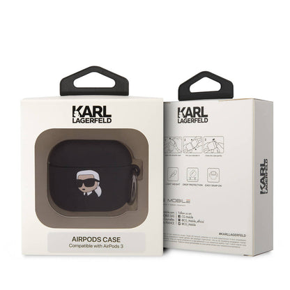 Apple Airpods 3. Nesil Kılıf Karl Lagerfeld Orjinal Lisanslı Karl 3D Silikon Kapak Siyah