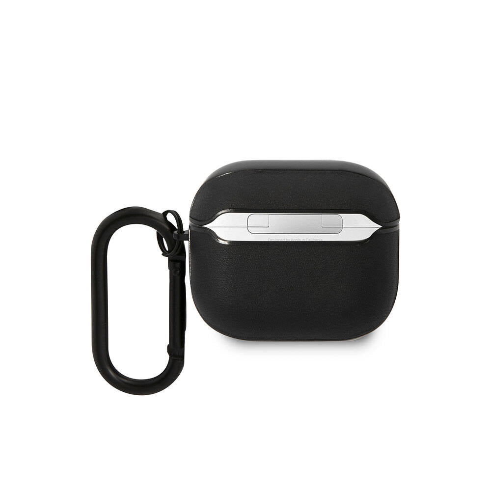 Apple Airpods 3.Nesil Kılıf BMW Orjinal Lisanslı PU Deri Mavi Beyaz Çizgili Metal Logolu Kapak Siyah