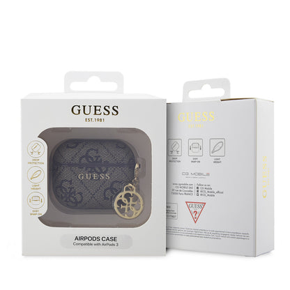 Apple Airpods 3.Nesil Kılıf Guess Orjinal Lisanslı PU Deri 4G Desenli 4G Sade Askılı Kılıf Kahverengi