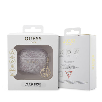 Apple Airpods 3.Nesil Kılıf Guess Orjinal Lisanslı PU Deri 4G Desenli 4G Sade Askılı Kılıf Pembe
