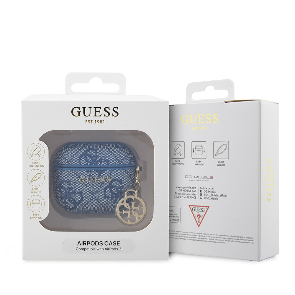 Apple Airpods 3.Nesil Kılıf Guess Orjinal Lisanslı PU Deri 4G Desenli 4G Sade Askılı Kılıf Siyah