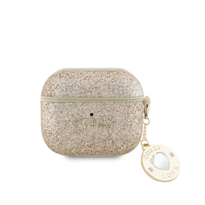 Apple Airpods 3.Nesil Kılıf Guess Orjinal Lisanslı PU Deri Mavi Beyaz Çizgili Metal Logolu Kapak Gold