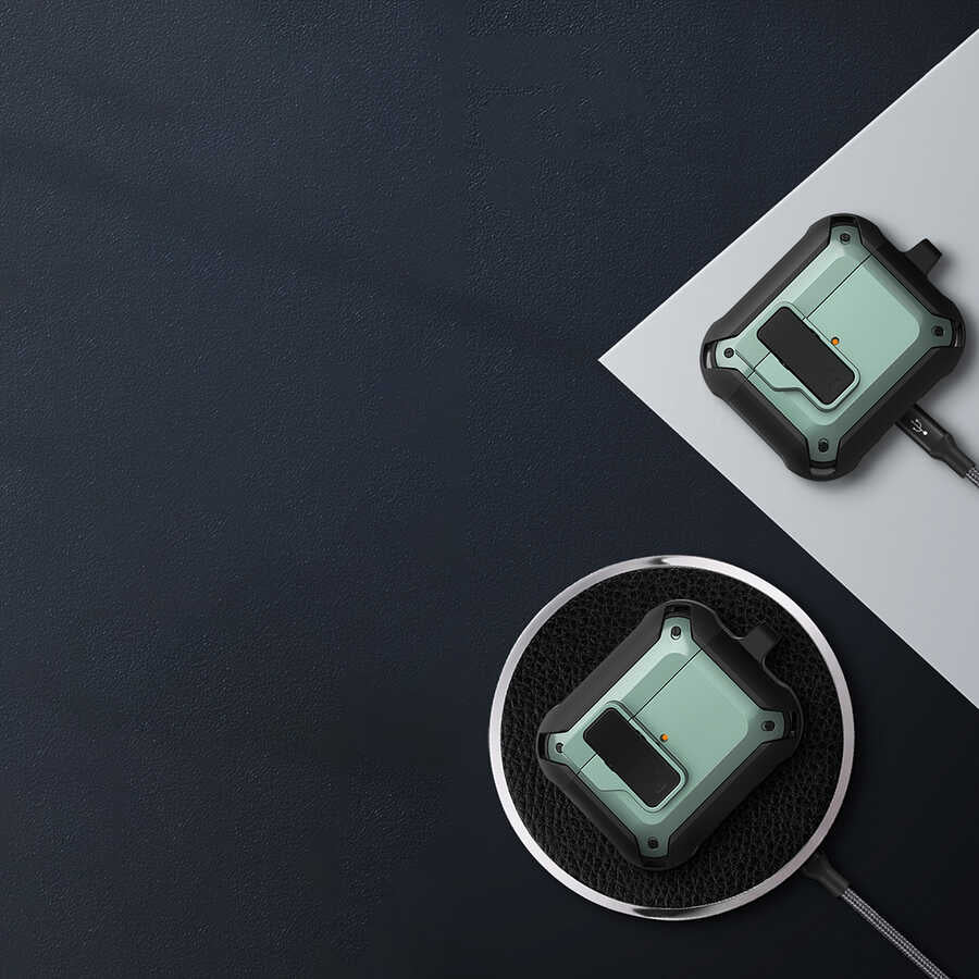 Apple Airpods 3.Nesil Kılıf Wiwu Mecha Kılıf Siyah-Yeşil